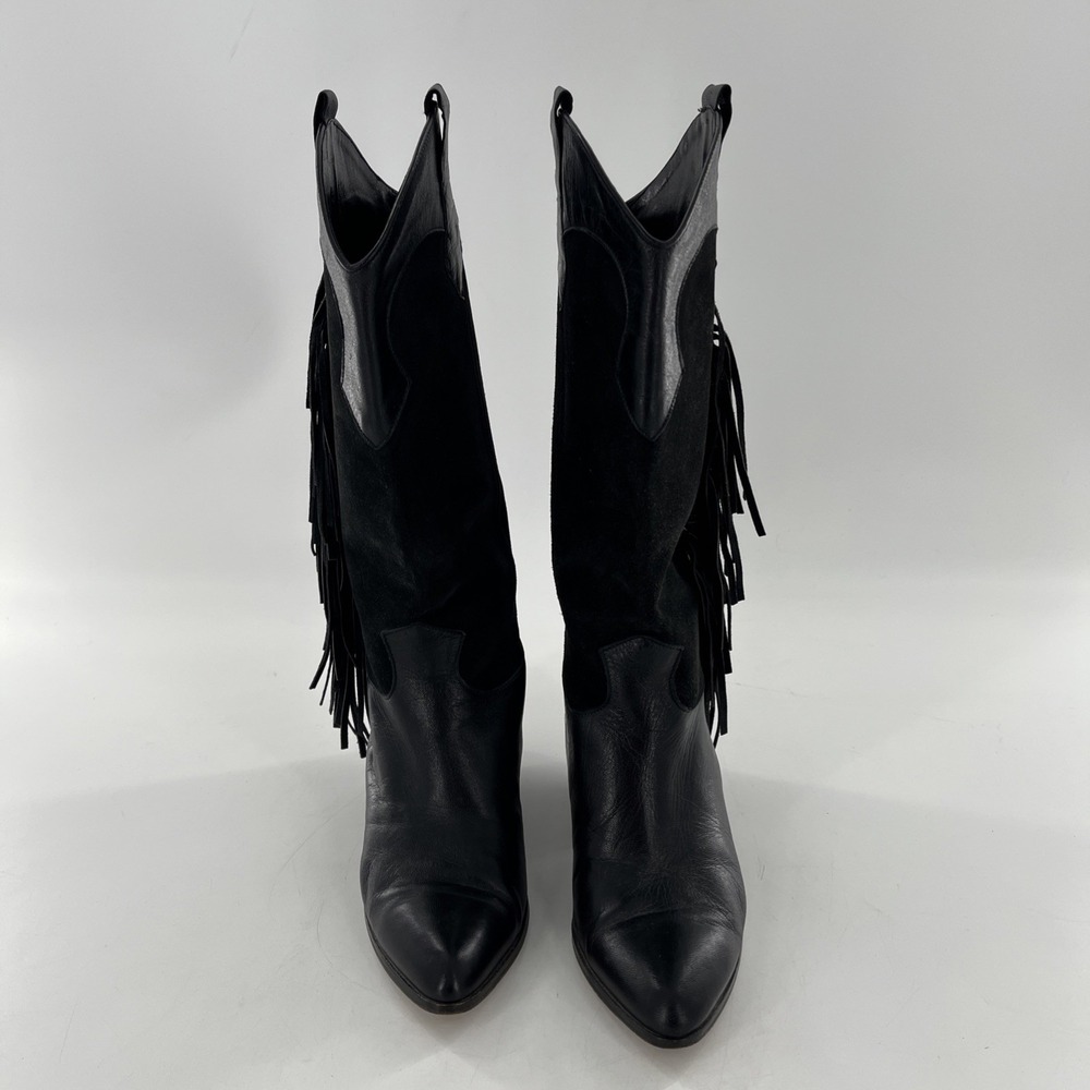 Rare Vintage Lenni Italian Leather Suede Calf Boots Fringe Heel‎ 7.5 Cowgirl - Picture 4 of 16